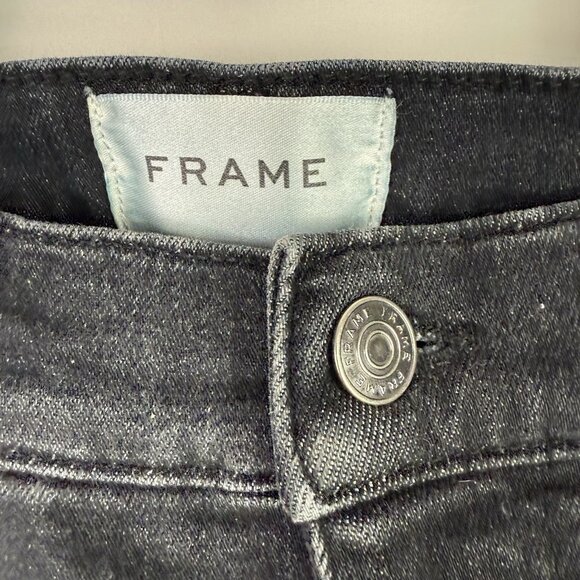 FRAME Le High Straight Long Jeans Black High Rise Skinny Denim Women’s 27 Flaw - Picture 4 of 9